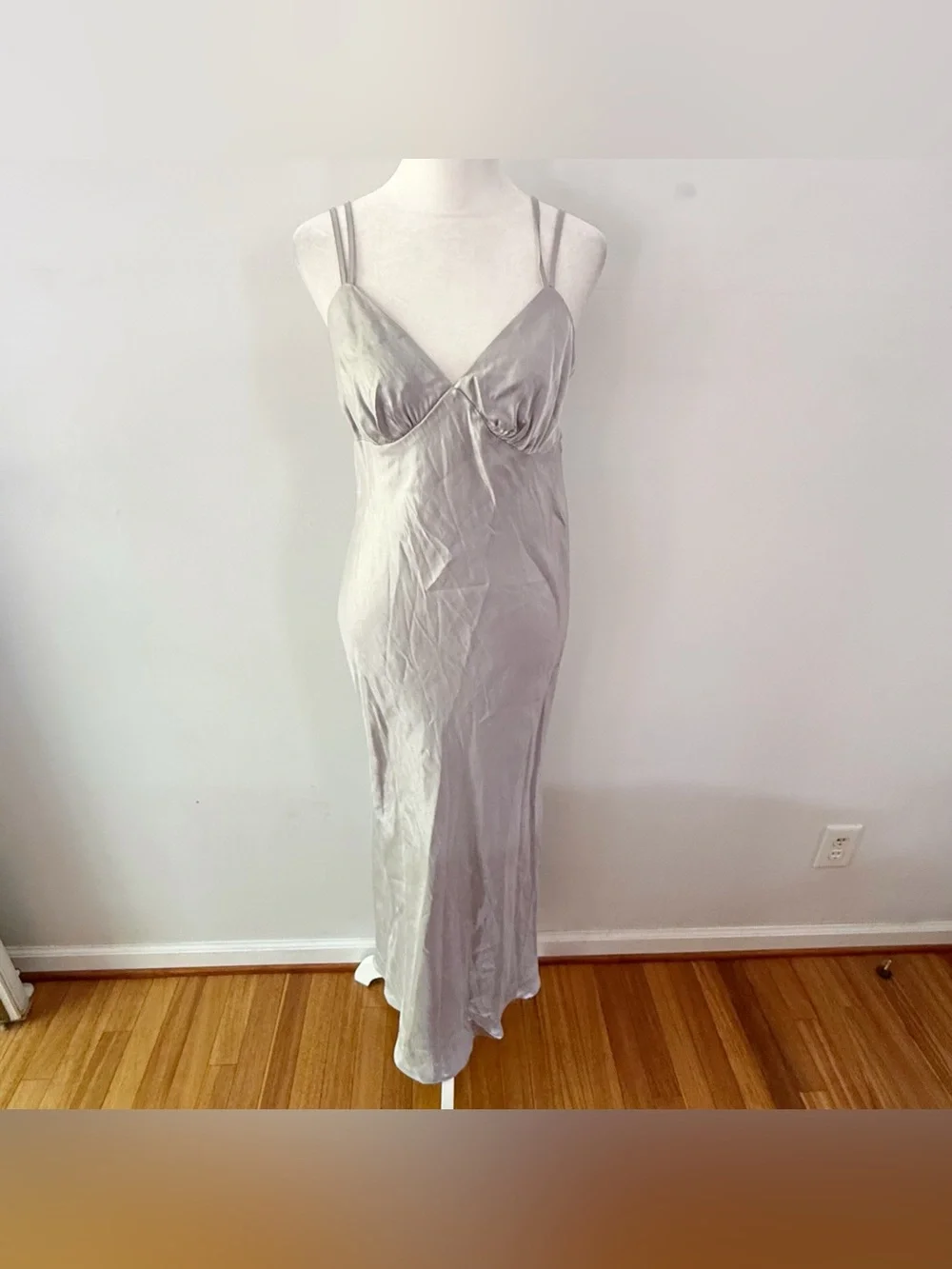 Wild Fable Women Metallic Silver Babydoll Slip Maxi Dress Small Retro Y2K‎ Fairy